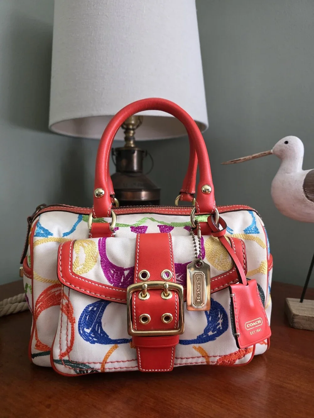 Coach 1857 Legacy Scribble Stitch Turnlock Satchel White Multicolor Bag Y2K